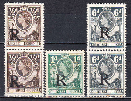 Northern Rhodesia 1953 QE part overprinted revenue (R) set  , M/H    (BF 6,7,9)