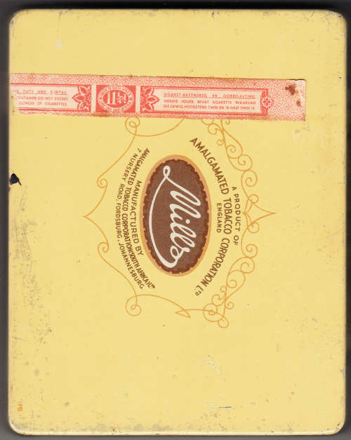 Union of South Africa 11 1/4d Cigarette Tax revenue label on Mills tin