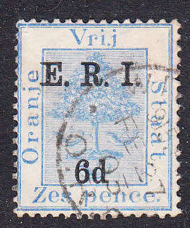 Orange Free State 1902 ERI 6d on 6d blue , used      (SACC 82 , CV R 300)