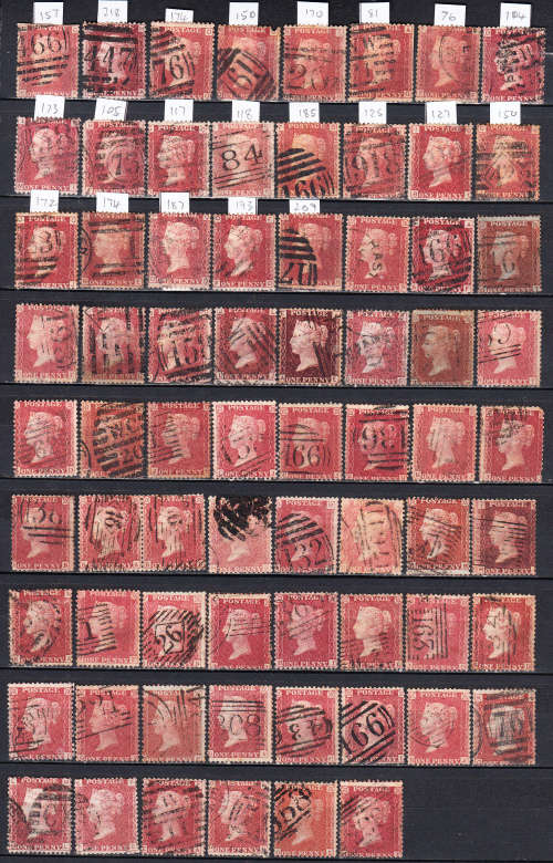 GB 1858> QV 1d Penny red lot, used