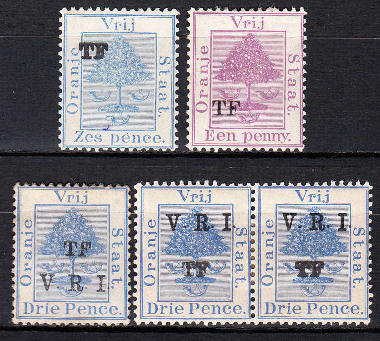 Orange Free State 1900 VRI TF TELEGRAPHS revenue stamps, M/H