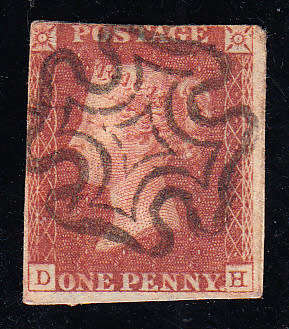 GB 1851 QV 1d red imperf with Maltese cross, used on piece