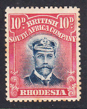 BSAC 1913 KG V 10d blue & red (Die II, Perf 15) , MLH      (rust,SACC 247 , CV R300)