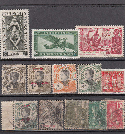 Indochine selection  , used  (green  2c airmail M/H ) note faults