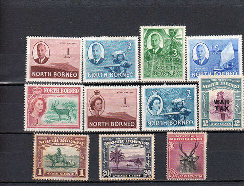 North Borneo selection , M/H  ( bottom 2 with faint perf rust)