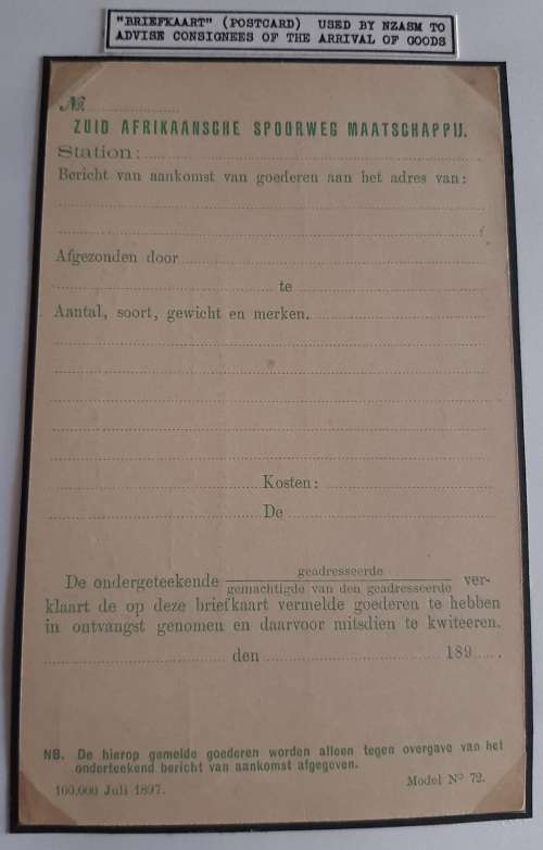 South Africa Railway NZASM Postcard , mint