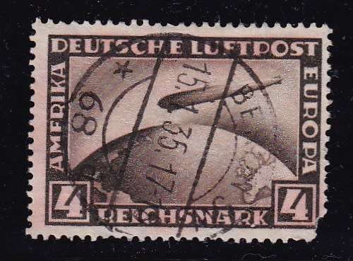 Germany  1928 Graf Zeppelin 4m brown Air issue, used    (short corner)