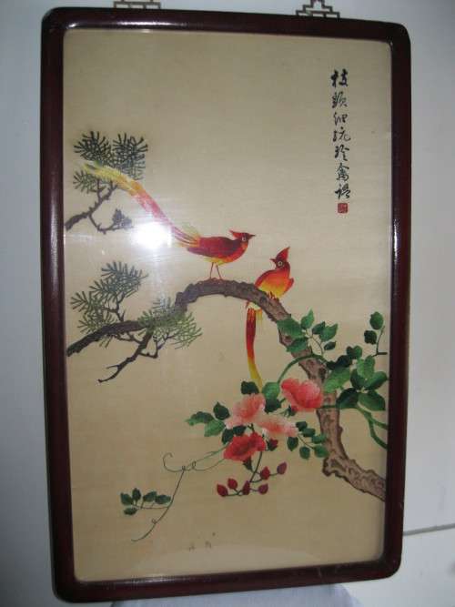 Gorgeous Chinese Framed Silk Embroidery Picture of Birds