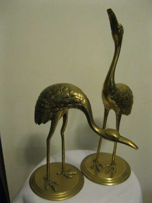 Beautiful Pair of Mid Centaury Brass Heron Birds