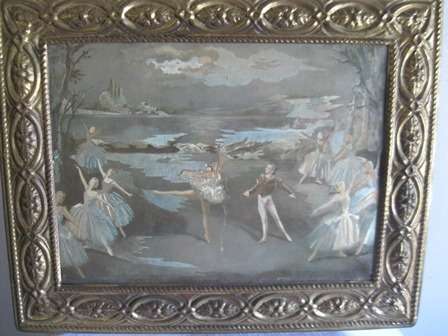Beautiful  Vintage Framed Ballerina Picture in a Ornate Gold Frame
