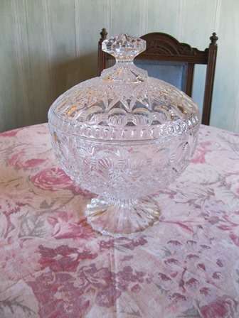 Stunning Crystal Cut Glass Bowl on a Fluted Pedestal with Lid