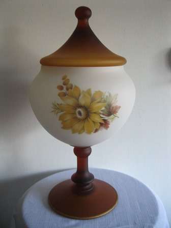 Gorgeous  Venetian Opaque Glass Vase on Pedestal with Lid