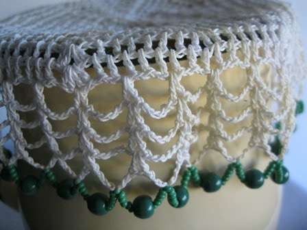 Vintage Beaded Milk Cosie with  Green Beads