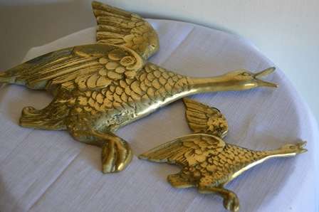 Beautiful Pair of Brass Flying Geese
