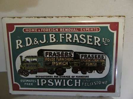 Stunning Vintage Enamel Authentic RD & JB Fraser LTD Home & Foreign Removal Experts Sign