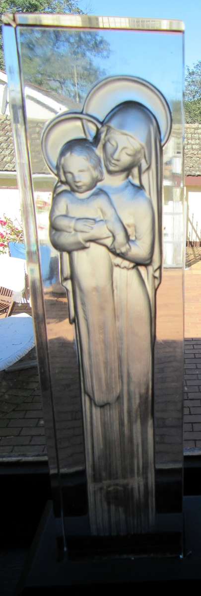 Beautiful Mother & Child Icon  Set in Glass on Wooden Base