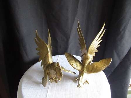 Pair of Gold Fighting Cocks