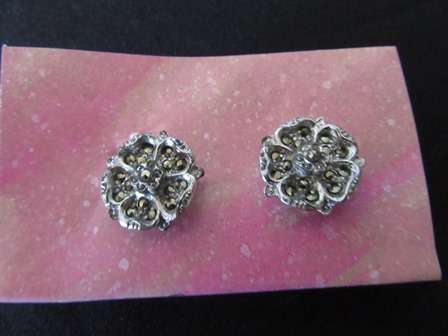 Vintage Marcasite & Silver Screw Earrings