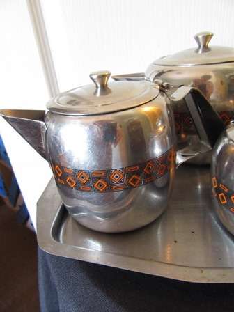 Stainless Steel With Orange Retro Design Tea Set with Tray
