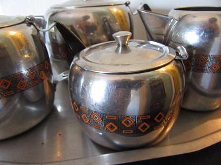 Stainless Steel With Orange Retro Design Tea Set with Tray