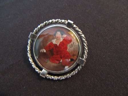 Vintage Sterling Silver brooch with Handpainted Red Boy