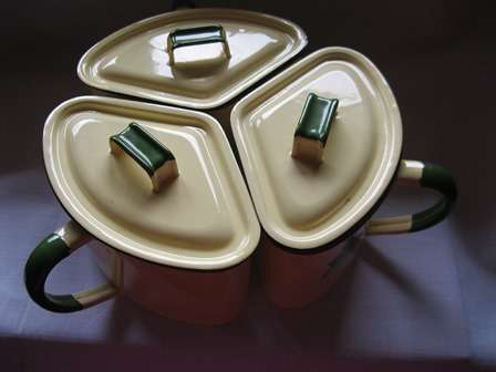 Vintage Enamel Triangle Set of Three Pots