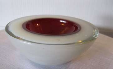 Murano Bowl With White Outer Edge and Ruby Red Centre