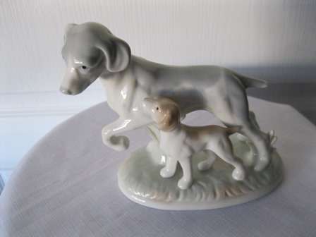 Lladro Style Dog and Puppy Figurine