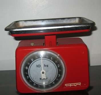 Stunning Vintage Red Metal Kitchen Scale West German