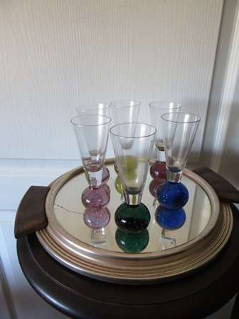 Retro Double Shot Glasses with Coloured Ball Base x 6