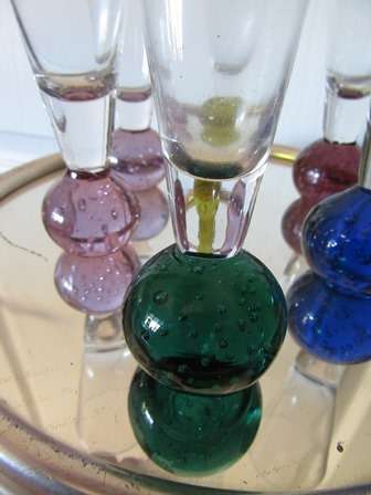 Retro Double Shot Glasses with Coloured Ball Base x 6