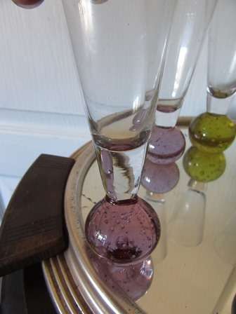 Retro Double Shot Glasses with Coloured Ball Base x 6