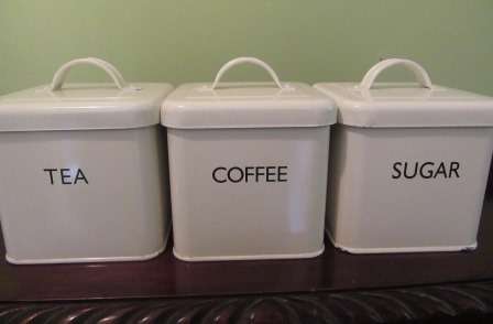 Enamel Sugar , Coffee & Tea Cannisters