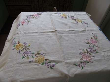 Vintage  Irish Linen Embroided Tablecloth