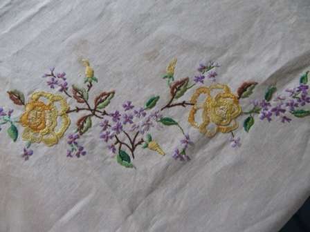 Vintage  Irish Linen Embroided Tablecloth