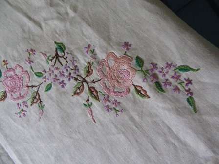 Vintage  Irish Linen Embroided Tablecloth