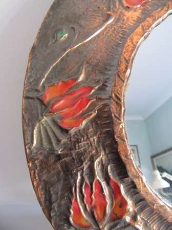 Vintage Round Copper & Flame Lily Mirror