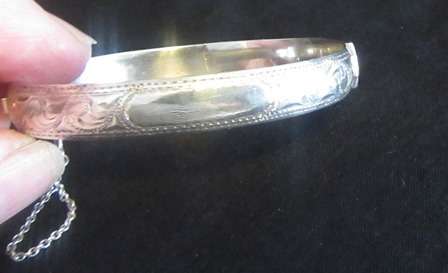 Sterling Silver Ladies  Hindged  Bracelet with Safety Chain