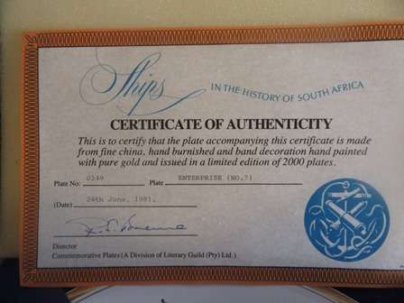 History Of SA Ships Rack Plates With Letter of Authenticity - Enterprise