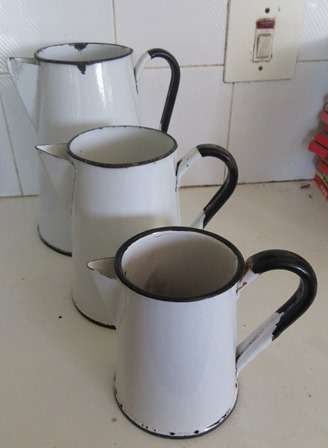 Vintage Set of Enamel Jugs