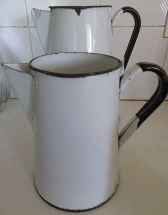 Vintage Set of Enamel Jugs