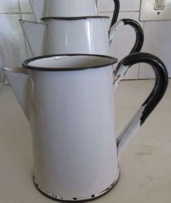 Vintage Set of Enamel Jugs