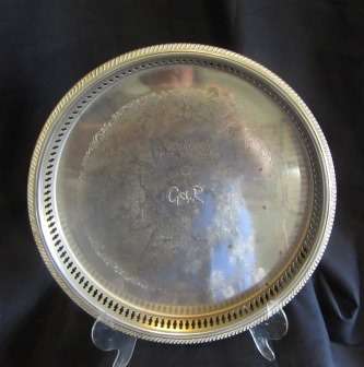 Round EPNS Gallery Tray Chased Design
