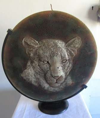 Round Candle of Cheetah on Wrough Iron Stand