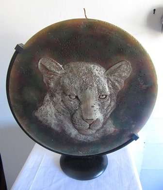 Round Candle of Cheetah on Wrough Iron Stand