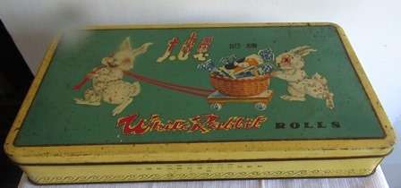 Vintage White Rabbit Rolls Sweet Tin C1960 to 1970