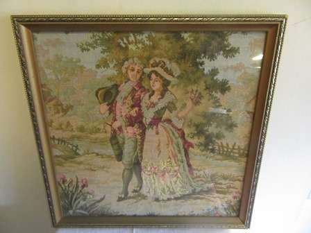 Gorgeous Framed French Tapestry " Courting Couple"