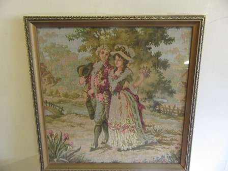 Gorgeous Framed French Tapestry " Courting Couple"