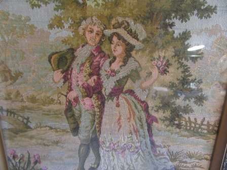 Gorgeous Framed French Tapestry " Courting Couple"