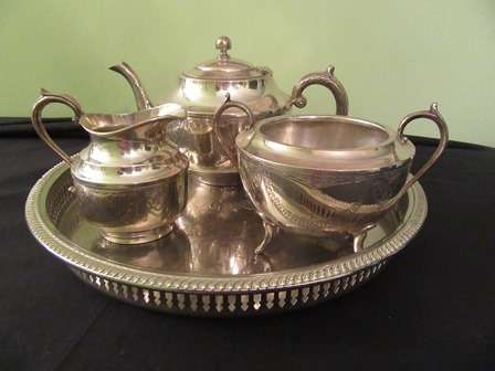 Silver Plated Teaset with Round Gallery Tray